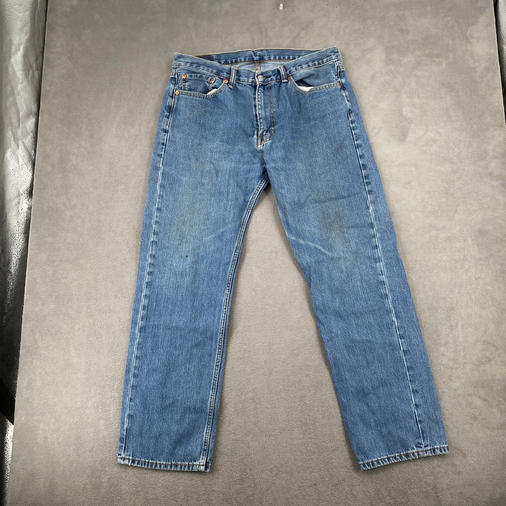 Levis 505 Regular Fit Mens Jeans 36x32 Medium Wash Straight Leg Blue Denim 8046
